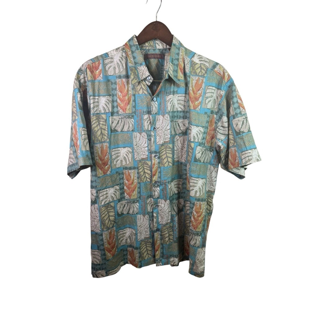 Tori Richard Vintage Palm Leaves Button Up Hawaiian Cotton Lawn USA Aloha